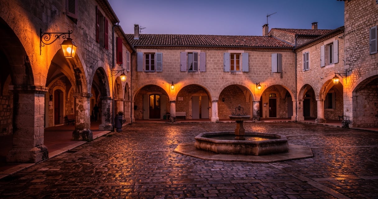 Place de la République de Limoux sous ses arcades médiévales, cadre du carnaval traditionnel occitan