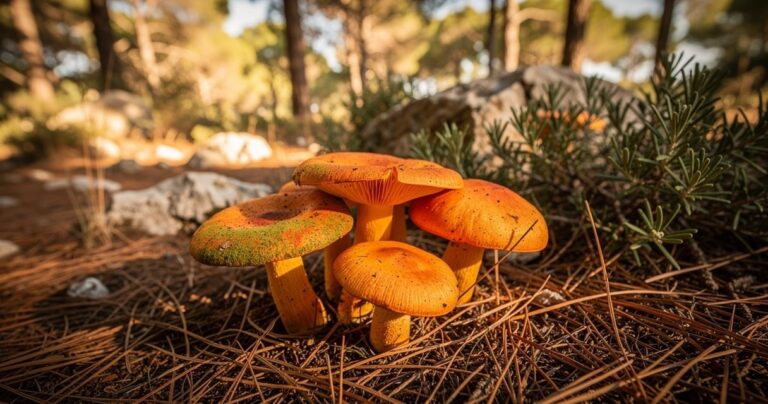 Champignons sanguins poussant dans la garrigue des Corbières sous les pins