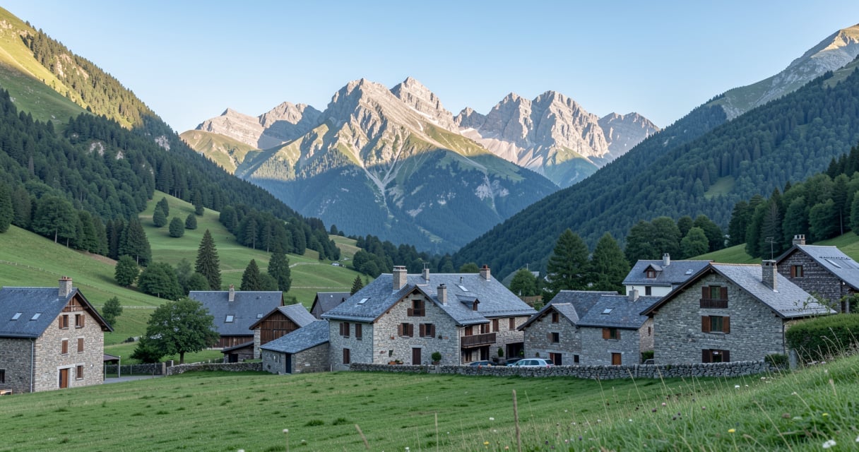 Le village de Counozouls dans les Pyrénées audoises au pied des montagnes
