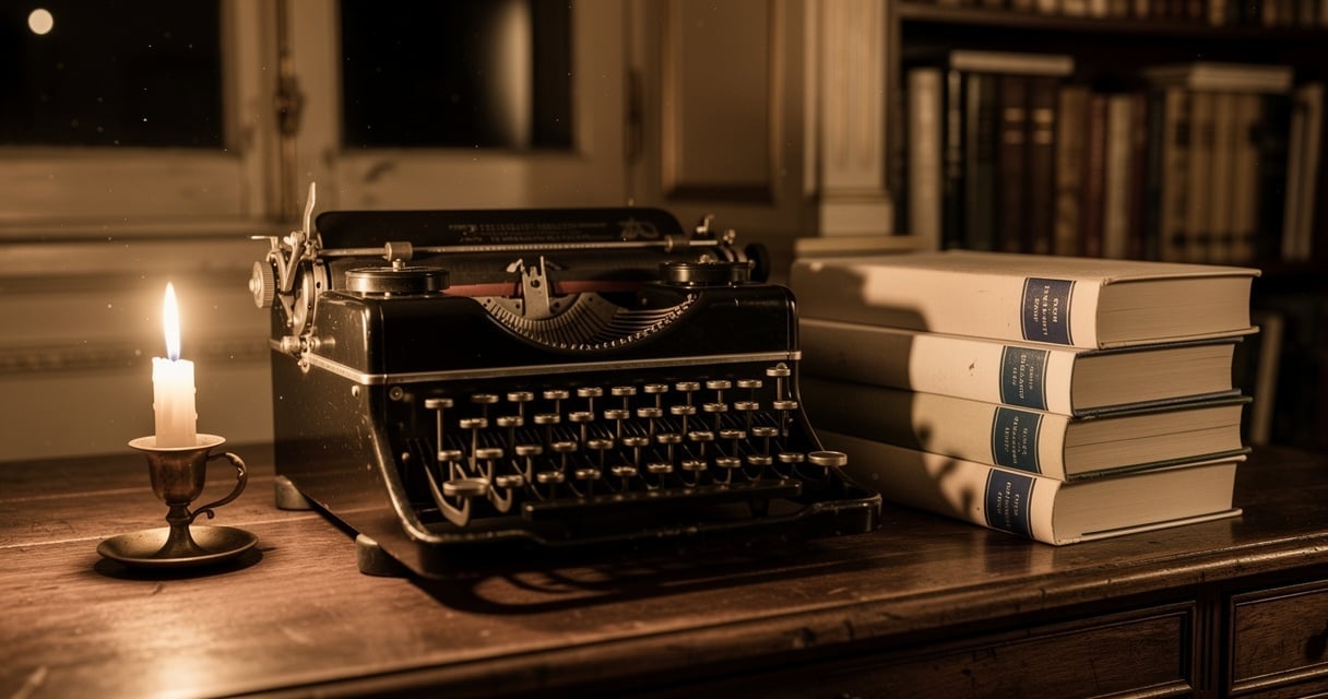 Machine a ecrire vintage et livres a couverture blanche evoquant la naissance clandestine des Editions de Minuit