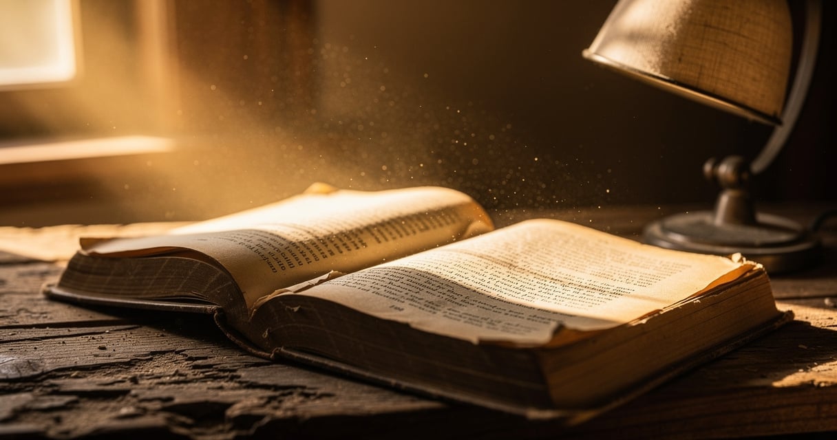 Livre de poésie ouvert sur une table en bois sous une lumière chaude évoquant la lecture de Mahmoud ou la montée des eaux