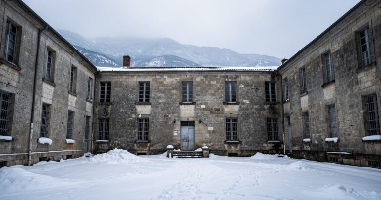 Ancien hôpital psychiatrique en pierre dans la campagne de Lozère