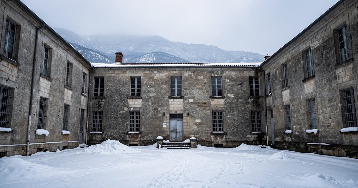 Ancien hôpital psychiatrique en pierre dans la campagne de Lozère